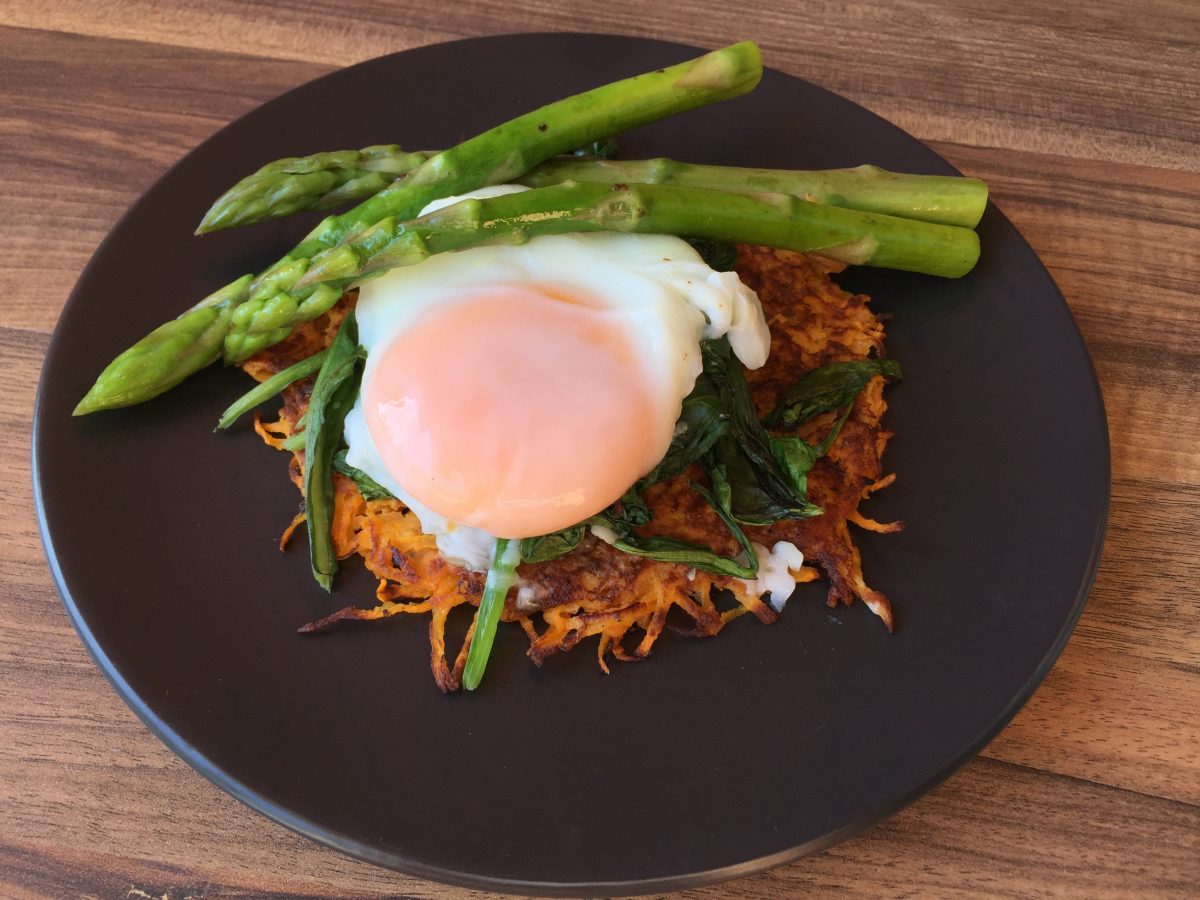 Potato Rosti Asparagus and Poached Egg by cooking meals for one