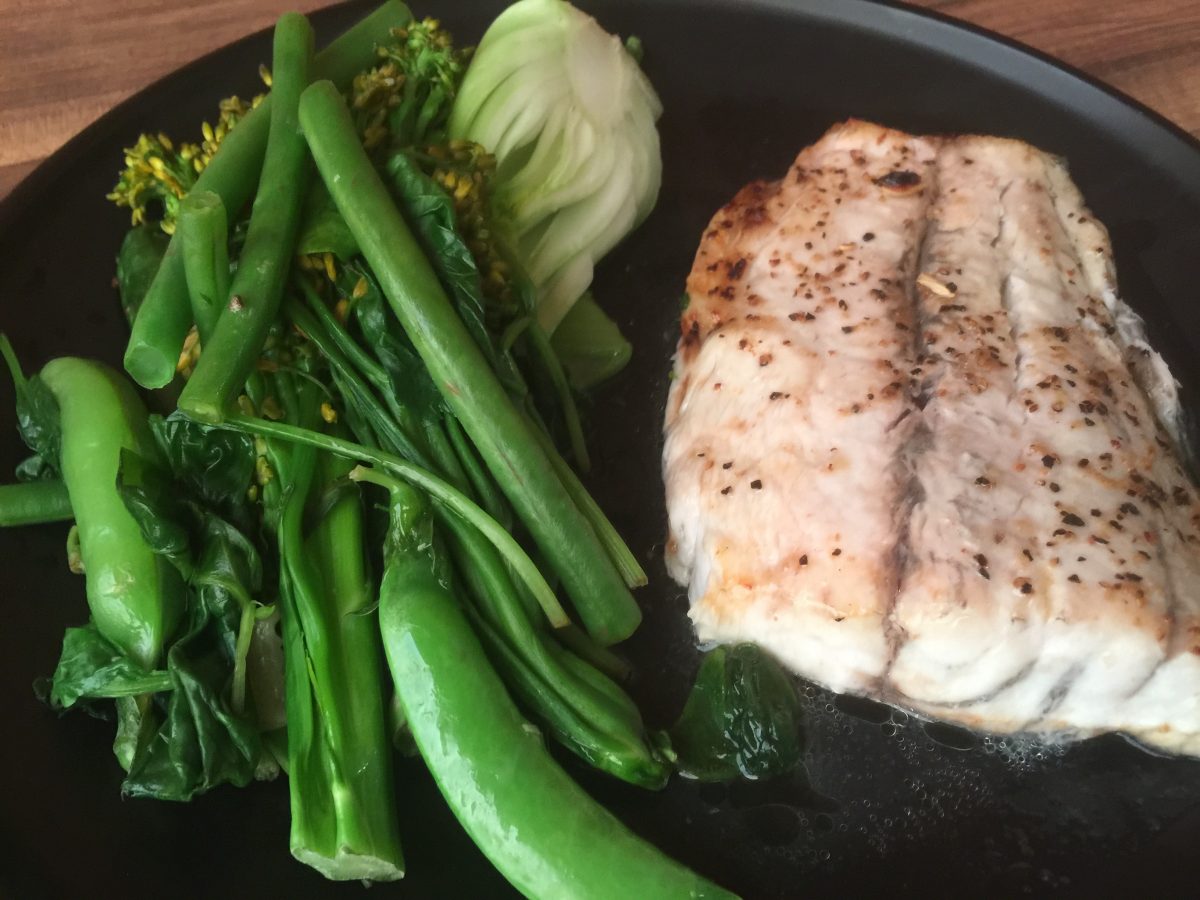 Barramundi Fish Fillet with Steamed Greens by cooking meals for one