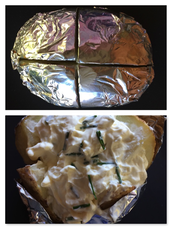 Baked Jacket Potato in Foil by cookingmealsforone.com