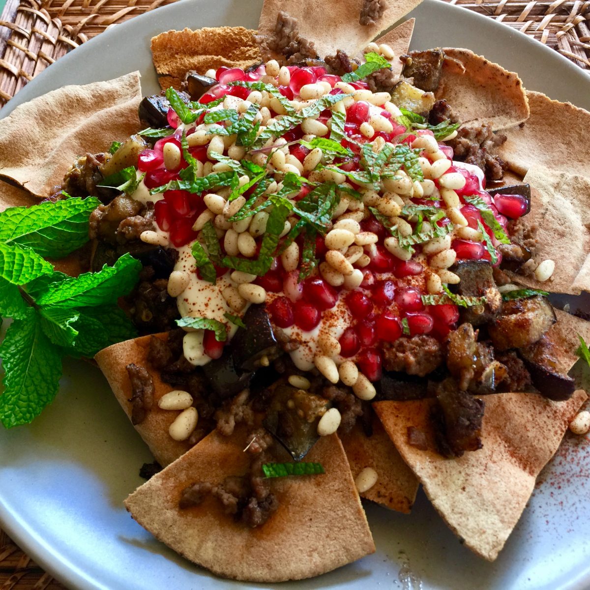 Beef and Eggplant Fatteh by cookingmealsforone.com