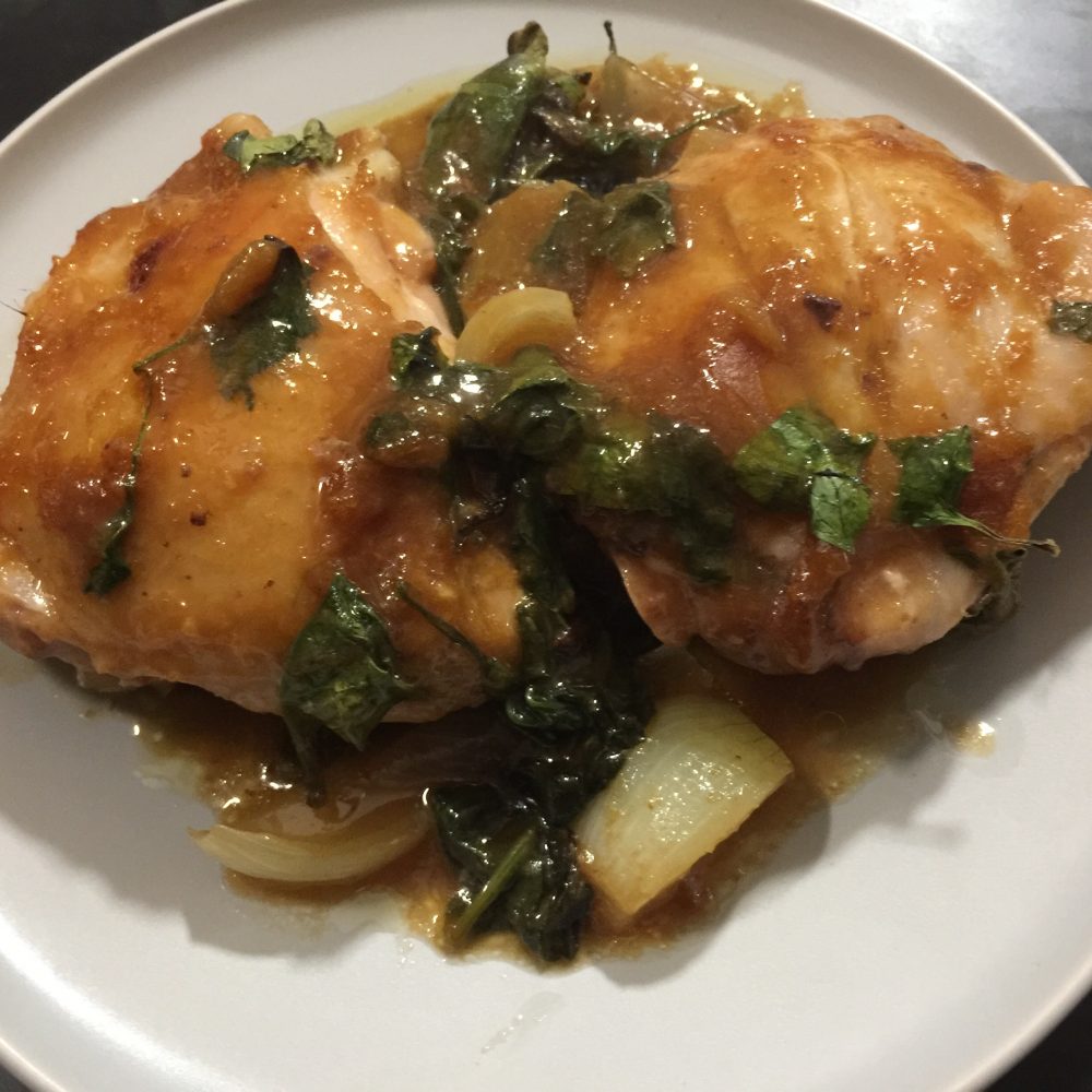 Succulent chicken thighs soaked in apricot and onion flavoured gravy
